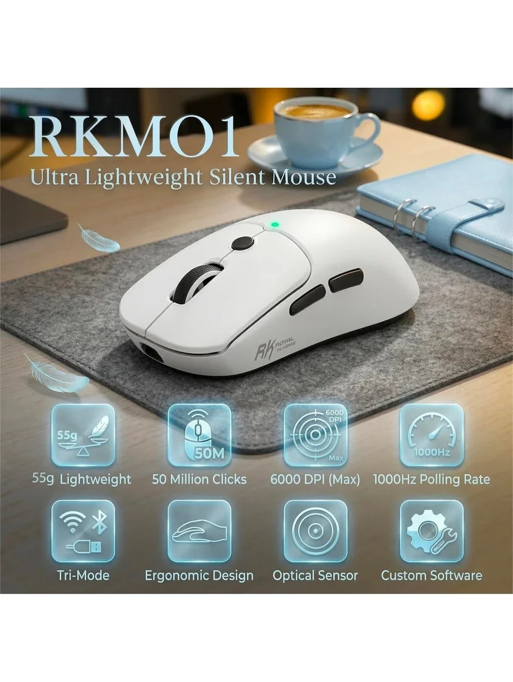 RK Royal Krudge MO1 Wireless Mouse 55g Lightweight